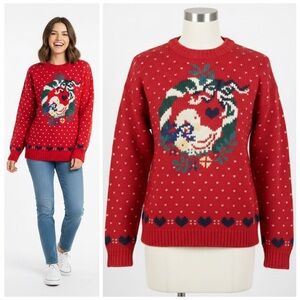 Eddie Bauer Vintage 1989 100% Wool Christmas Sweater Red Duck Wreath Holiday Med
